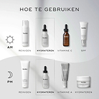 Een infographic met de titel “HOW TO LAYER” toont een stap-voor-stap Medik8 skincare-routine voor zowel ochtend als avond, tegen een strakke grijs-witte achtergrond. Zon- en maansymbolen geven het moment van gebruik aan.

De Medik8 Hydr8 B5 serum wordt in gestippelde kaders uitgelicht onder de stap “HYDRATE” in beide routines. Andere stappen zijn CLEANSE, VITAMIN C, SUNSCREEN, VITAMIN A en MOISTURISE.