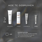 Een HOE TE GEBRUIKEN-diagram voor een PM-skincare routine. Het omvat Cleanse (Medik8 Surface Radiance Cleanse), Tone (Medik8 Press & Glow), Vitamin A (Medik8 Crystal Retinal) en Eyes (Medik8 Crystal Retinal Ceramide Eye). Expertadvies voor de AM benadrukt het gebruik van zonnebrandcrème na vitamine A-producten.