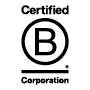 Oficjalne logo B Corp – wielka litera „B” w okręgu z podkreśleniem – przedstawione obok minimalistycznej odznaki marki Medik8 z tekstem „B CORP CERTIFIED”.
