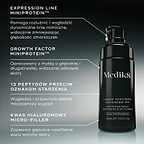 Kluczowe składniki Liquid Peptides Advanced MP: Expression Line Miniprotein wygładza linie mimiczne, Growth Factor Miniprotein wspiera odnowę skóry, 13 peptydów przywraca młodzieńczy wygląd, a kwas hialuronowy Micro-Filler zapewnia głębokie nawilżenie.