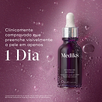 O frasco conta-gotas Hydr8 B5 Intense é mostrado contra um fundo roxo texturizado com gotas de água. Um texto grande afirma que é clinicamente comprovado que preenche visivelmente a pele em apenas 1 dia.
