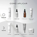 Um guia de rotina matinal e noturna exibe produtos Medik8 num fundo claro ondulado. O frasco conta-gotas Hydr8 B5 é destacado como a etapa "HIDRATAR" em ambas as rotinas, usado após um produto de limpeza e antes de Vitamina C ou A e protetor solar ou hidratante.