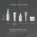Um guia de rotina noturna exibe produtos Medik8 num fundo cinza escuro. O tubo Sleep Glycolic é destacado como a etapa "ÁCIDO DIRETO", juntamente com um produto de limpeza, sérum específico, vitamina A e hidratante. Um conselho de especialista aconselha o uso de apenas um ácido direto por regime.