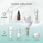 Um guia de rotina matinal e noturna exibindo produtos Medik8 sobre um fundo ondulado creme e verde-azulado. O frasco do Total Moisture Daily Facial Cream é destacado como a etapa "HIDRATAR" em ambas as rotinas, juntamente com produtos de limpeza, vitamina C, protetor solar, tónico e vitamina A.