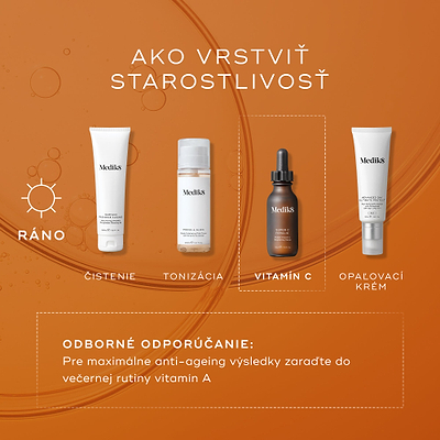 Medik8 sprievodca vrstvením starostlivosti o pleť „Ako vrstviť starostlivosť“ pre rannú rutinu.