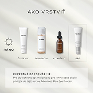 Príručka „Ako vrstviť produkty“, v ktorej je čistiaci prípravok Medik8 Surface Radiance Cleanse uvedený ako prvý krok v rannej rutine. V rámci rannej rutiny nasledujú produkty Press & Glow (tonizácia), C-Tetra Luxe (vitamín C) a Advanced Day Ultimate Protect (ochrana proti slnku).