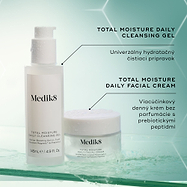 Vizuál párovania produktov (produktovej dvojice) s obsahom Total Moisture Daily Cleansing Gel a k nemu prislúchajúceho hydratačného krému, ktorý vyzdvihuje kompletnú rutinu pre hydratáciu a podporu kožnej bariéry.