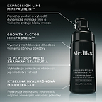 Kľúčové zložky Liquid Peptides Advanced MP: Expression Line Miniprotein uvoľňuje a vyhladzuje mimické línie, Growth Factor Miniprotein podporuje obnovu pokožky, 13 peptidov vyhladzuje a obnovuje mladistvý vzhľad a kyselina hyalurónová Micro-Filler poskytuje intenzívnu hydratáciu.