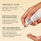Infografika zobrazujúca ruky nanášajúce krém Medik8 Advanced Day Ultimate Protect a zdôrazňujúca kľúčové zložky a technológie: pokročilé UV filtre, enzým opravujúci DNA (fotolyáza) a 360° Environmental Shield.