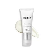 A tube of Medik8 Advanced Day Eye Protect with an SPF 30 rating, and a swatch behind it. 