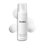 Medik8 Clarifying Foam pump bottle displayed on a clean white background with three dollops of white airy foam. Text identifies it as a Refreshing AHA/BHA Blemish Cleanser in a 150mL size.