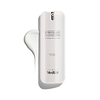 A white pump bottle of r-Retinoate Day & Night Eye Serum, with a droplet of product next to it.
