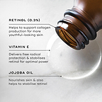 Close-up of an open Medik8 Retinol 3TR serum bottle tilted to dispense a clear, translucent serum droplet onto a white marble surface. The image highlights three key ingredients and their benefits for the Retinol 3TR formula:

RETINOL (0.3%): Helps to support collagen production for more youthful-looking skin.

VITAMIN E: Delivers free radical protection and stabilises retinol for optimal power.

JOJOBA OIL: Nourishes skin and also helps to stabilise retinol.