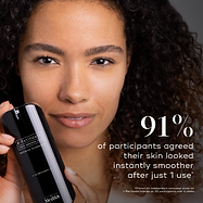 A person holds a bottle of Medik8 r-Retinoate Intense. Text states that 91% of participants agreed their skin looked instantly smoother after just 1 use.
