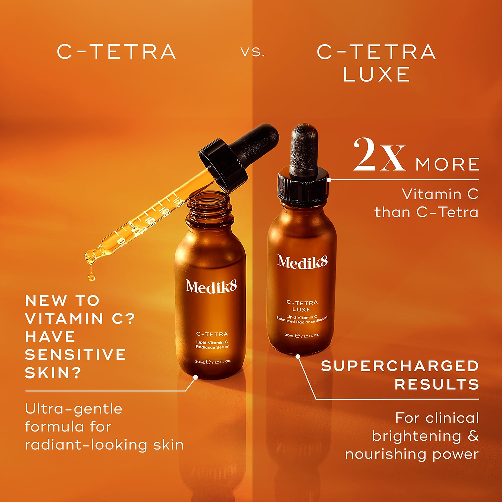 medik8 c tetra luxe lipid vitamin c enhanced radiance serum Travel Size C-Tetra® 8ml – Net content: 15tabs.:USP: ₹37.93/tab SyncedWithC4 GHK-Cu Before and After: lightweight formula from Medik8.
