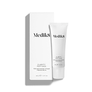 Medik8 Clarity Peptides tube stands next to its white packaging carton on a white background. Text identifies it as a "10% Niacinamide-Infused Peptide Serum" in a 30mL size.