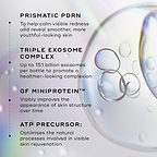 Graphic highlighting key components of Medik8 Exo-PDRN Prismatic+ including prismatic PDRN, triple exosome complex, growth factor MiniProtein and ATP precursor.