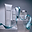 A Medik8 skincare gift set featuring multiple white and silver bottles and jars, styled on metallic silver steps with a light blue satin ribbon against a dark gray background.