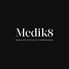 A promotional video for Medik8 Niacinamide Peptides serum. It features product shots, models applying the serum, and before-and-after visuals demonstrating clearer skin. Text overlays highlight ingredients like "10% Niacinamide" and benefits such as "Balance Excess Oil" and "Glass-like Glow."