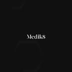 A jar of Medik8 Advanced Pro-Collagen+ Peptide Cream is featured against a sleek black background with a stylized DNA helix graphic. The video shows the cream being applied to a participant’s face, with text stating it helps to increase collagen production by 45%. A before-and-after side-by-side comparison demonstrates visibly smoother wrinkles after 7 days. High-tech graphics highlight key ingredients: Growth Factor MiniProtein™ and NAD+ Longevity Booster. 